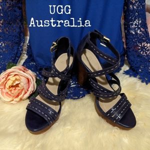 UGG Australia Heels Inkblot Blue Foxe Platform Strappy Sandals 8